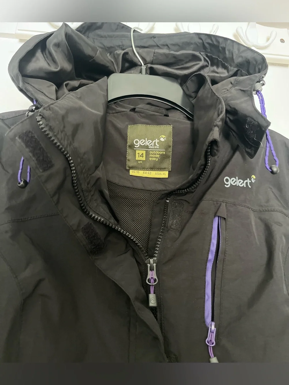 Gelert Women's Black Waterproof Hooded Jacket with purple accents Size US 10